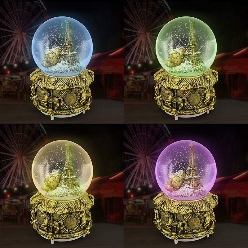 Paris Musical Snow Globe with Color Changing LED Lights, Eiffel