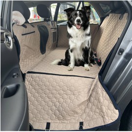 STELPAW Dog car seat Cover for Back seat, PU Leather Dog Hammock for car for Travel with Pets, Hard Bottom car seat Cover for Dogs, for Car, SUV and Small Trucks, Easy to Install and Clean (Khaki)