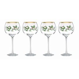 Lenox Drinkware, Holiday 4-Piece Wine Balloon Glass Set, Set Of 4, 16 Oz Capacity, Made From Glass, Festive Red Christmas Design, Hand Wash Only, Christmas Decorations, Winter Decor (4 Piece)