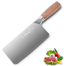 SHI BA ZI ZUO 8-inch Professional Cleaver - Stainless Steel Meat & Vegetable Knife with Non-stick Finish and Anti-slip Wooden Handle