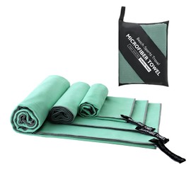 GIOD Microfibre Towel Travel，Camping Towels Set of 3, Quick Drying Bath Towels, Sports Fitness Reversible Fleece Quick Drying Towels for Gym, Pool, Yoga, Beach, Outdoor Travel (Green)
