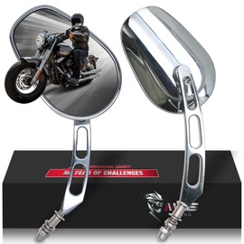 MZS Motorcycle Mirrors Chrome, M8 Heavy Duty Motorbike Rear View Mirror Side Accessories Hollow Rod Compatible with Sportster Road King Street Glide Electra Dyna Softail Ultra Vrod