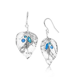 JEAN RACHEL JEWELRY 925 Sterling Silver Dangle Earrings for Women - Leaf Shape with Multiple Opal Vintage Design - Hypoallergenic, Lead & Nickel Free - Artisan Handcrafted Statement Earrings