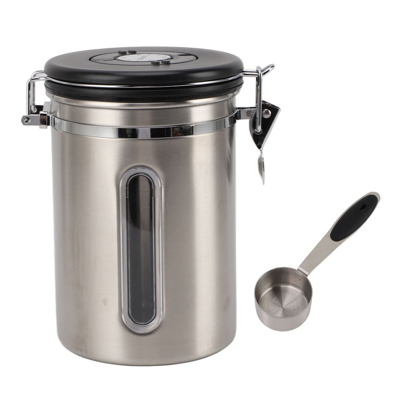 Coffee Canister 1800ml 304 Stainless Steel Window Design One Way