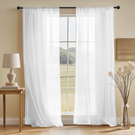 NAKIHOUSE Voile Curtain, 2 Panels Net Curtains for Windows 96 Drop, Elegant Slot Top Sheer Curtains, Light Filtering White Voile Curtains for Living Room, Breathable & Graceful Window Drapes