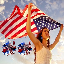 Dreuyet Glitter 4th of July Earrings for Women Colorful Garland Independence Day Patriotic Hoop Earrings American USA Flag Earrings Charm Red White Blue Hoop Firework Shiny Earrings (Big Star)