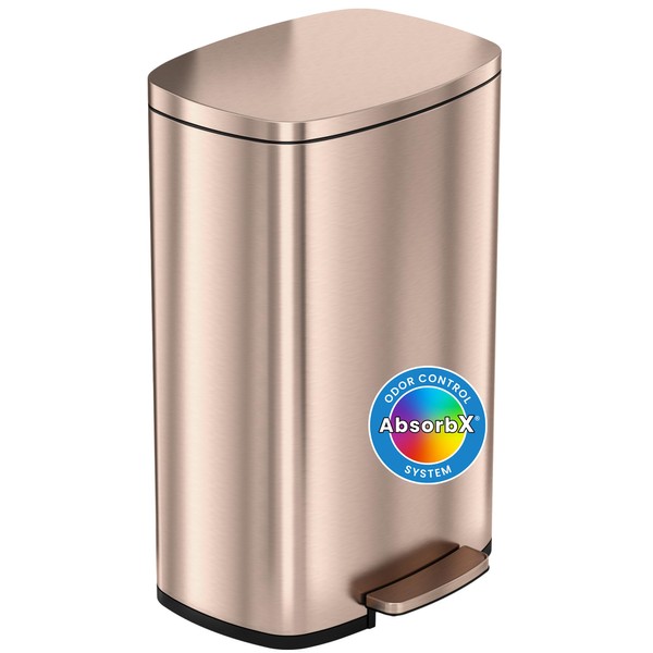 iTouchless SoftStep 13.2 Gallon Kitchen Step Trash Can with Odor Filter, 50 Liter Rose Gold Stainless Steel Pedal Garbage Bin for Home, Office, Business, Silent and Gentle Lid Open and Close, 13 Gal