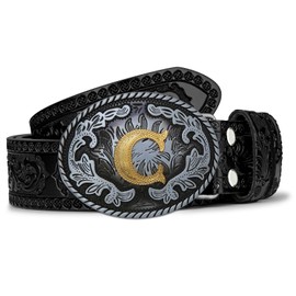 Btilasif Western Belt Buckle Western Cowboy Initial Letters ABCDJMR to Z Oval Belt Buckle for Men Women Boys Girls C