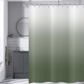 Hnmdmyi Shower Curtain, Sage Green, 180 x 200 cm, Green and White Ombre Shower Curtains, Elegant Modern Luxury Bath Curtain, Waterproof Polyester Fabric, Washable Bath Curtain for Bathroom with Hooks