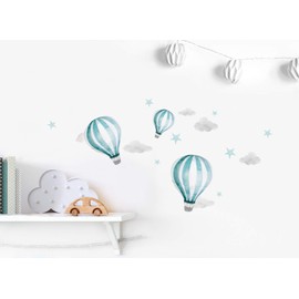 Little Deco Sticker Hot Air Balloons I Wall Picture 68 x 34 cm (W x H) I Clouds Stars Children's Room Boys Wall Sticker Girls Room Baby Room Girls Boys Pictures DL540