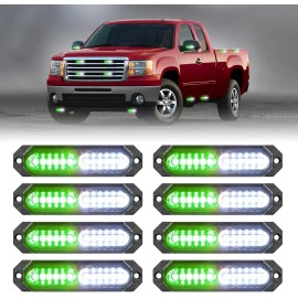 Sync Feature Safety Warning Flashing Light, Ultra Slim Surface Mount Hazard Caution Lights for Trucks Vehicles Car ATV UTVLight Color: Green/white