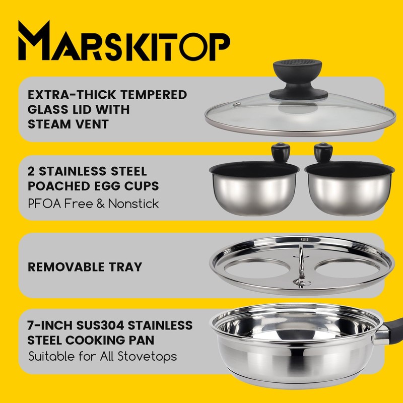 MARSKITOP Egg Poacher Pan Nonstick 2 Eggs, Poached Egg Cooker