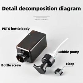 2Pcs Foaming Soap Dispenser, 450ml(16oz) Refillable Modern Square Pump Bottle for Shampoo, Body Wash, Liquid Soap, PETG Plastic Empty Soap Dispenser for Kitchen, Bathroom, Hospital (Brown)