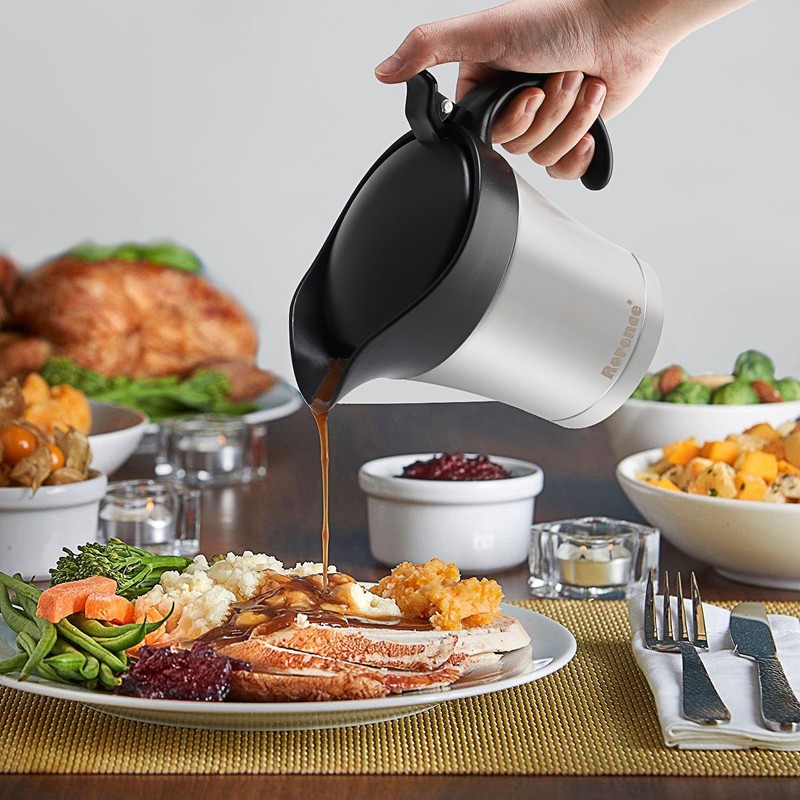 Rorence Stainless Steel Double Insulated Gravy Boat With Lid/Sauce Jug