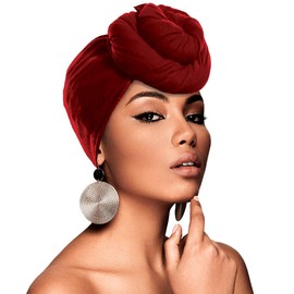 Beauty Town Head Wrap Scarf Neckerchief Crinkle Stretch Large Headband Turban Hair Tie (Burgundy)