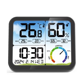 VOCOO Digital Indoor Room Thermometer - 5.8'' Extra Large Display Temperature Humidity Sensor with Accurate Temp Humidity Gauge Monitor, Calibration, Max & Min Records, Comfort, Backlit, Date & Clock