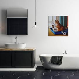 Stupell Industries Litter Box Reading Funny Cat Pet Painting Canvas Wall Art, 24 x 24, Design By Artist Lucia Heffernan