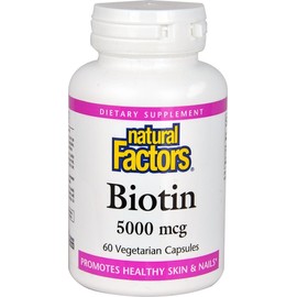 Natural Factors Biotina 5000 mcg – 60 Cápsulas Vegetarianas – Apoyo Natural para la Salud del Cabello, Piel y Uñas – Con Vitamina B7 para Metabolismo de Grasas, Carbohidratos y Proteínas
