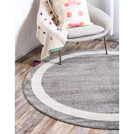 Unique Loom Del Mar Collection Contemporary Transitional Gray Round Rug (8' 0 x 8' 0)