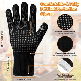 Flintronic Barbecue Gloves Heat Resistant with 800°C, Fireproof Gloves, Baking Gloves, Cooking Gloves, Oven Gloves, for Baking, Kitchen & Grilling - Black