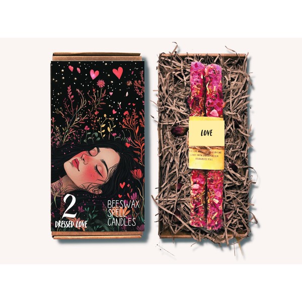 Pair of 8" (20cm) Dressed Spell Candles | Beeswax |