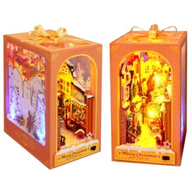 Cuteefun DIY Book Nook Kit, DIY Miniature Dollhouse, Wooden Book Nook Dollhouse Kit for Adults, Make Your Own Craft House Model (Christmas Present)