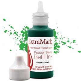 ExtraMark Premium Stamp Refill Ink for Self-Inking Stamps and Stamp Pads, 30 ml, Green Color Ink.