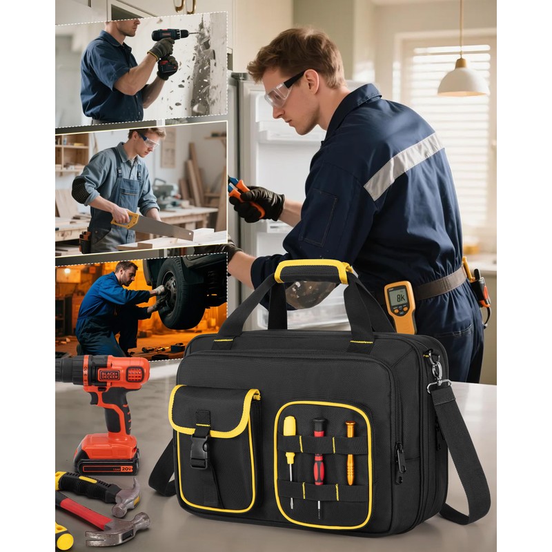 Marscamd Electrician Tool Bag with Laptop Sleeve, Tool Tote with
