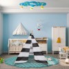 nic-473109 White Black Striped Kid Teepee Portable Canvas Tent Foldable