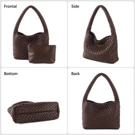 Handmade Woven Bag Women Shoulder Handbags Vegan Leather Tote Bag With Purses Woven Tote Bag Shoulder Bag Underarm Bag, Coffee, One Size