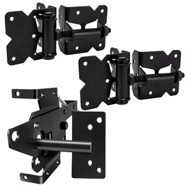 Self Locking Gate Latch and Gate Hinges Set Heavy Duty Hardware Hinges for Vinyl and Wood Fence with Installation Screws and Swing Adjuster Tool Heavy Duty 1 Gate Latch 2 Gate Hinges