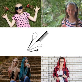 4 Piece Hair Braiding Tool Kit Professional Hair Styling Set for Perfect Braids, Includes Hook, Comb, Clips, and Accessories Ideal for Beginners and Expert (Black)
