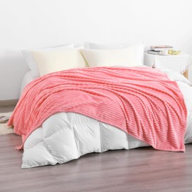 NTBAY Plush Flannel Twin Bed Blanket, 60X80 Inches Soft and Warm Lightweight Bed Blanket with Striped Texture Bed Blanket for Couch Sofa Bed All Seasons, 60"x80", Pink