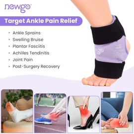 NEWGO Ankle Ice Pack for Swelling, Reusable Gel Ice Pack for Foot Ankle Heel, Hot Cold Compress Therapy for Achilles Tendonitis, Sprained Ankles (Purple)