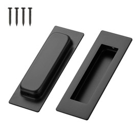 Foyscr 2 Pack 150mm Stainless Steel Flush Pull Handles, Matte Black Recessed Sliding Door Hardware for Closet & Barn Doors