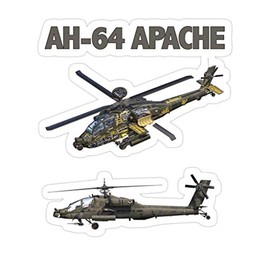 Elizabeth 3 PCs Stickers AH64 Apache Helicopter 3x4 Inch Die-Cut Wall Decals for Laptop Window Car Bumper Helmet Water Bottle