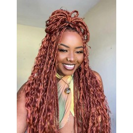 Reddish Brown Goddess Box Braids Crochet Hair 24 Inch 7 Packs Boho Crochet Braids Pre Looped Bohemian Gypsy Braids Crochet Hair for Women Braiding Hair Extensions