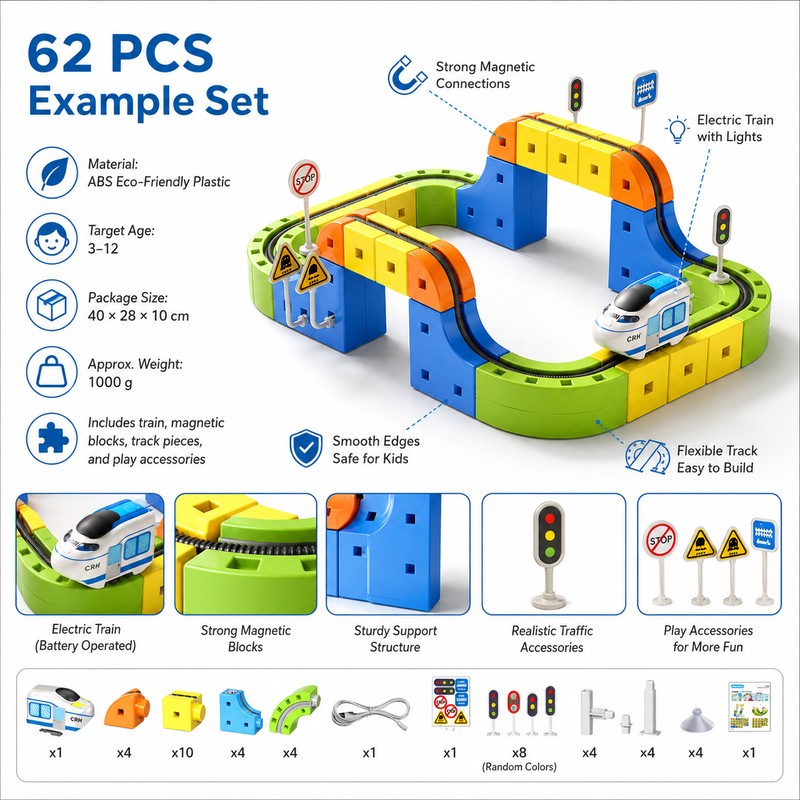 Electric Magnetic Train Track Set for Kids – Interactive Building