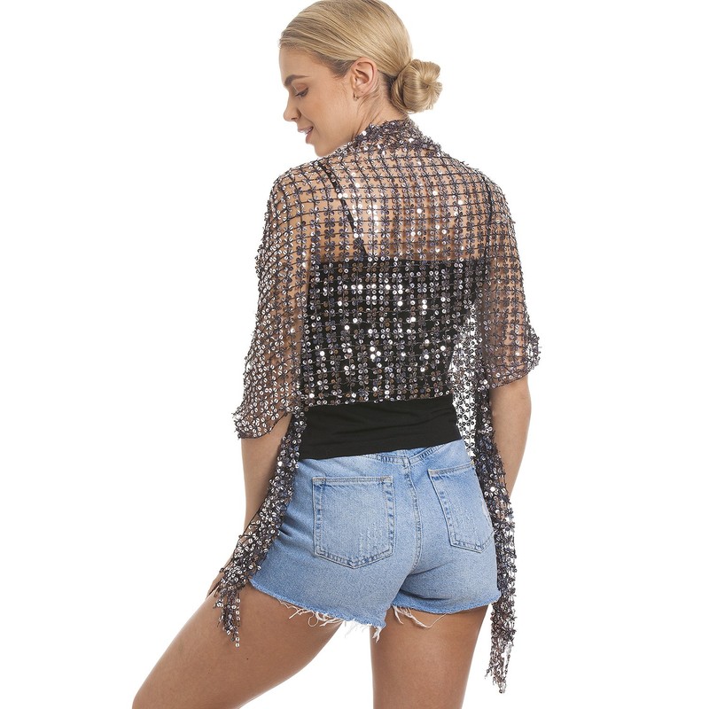 Central Chic Women's Stunning Sequin Evening Scarf - In Silver/Black