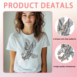 GOMAKERER 1 Pc Eagle Patterns Rhinestone Iron on Hotfix, Bling Crystal Clothing Repair Applique Heat Transfer Decal Heat Transfer Patch for T-Shirt Clothing Pants Bags