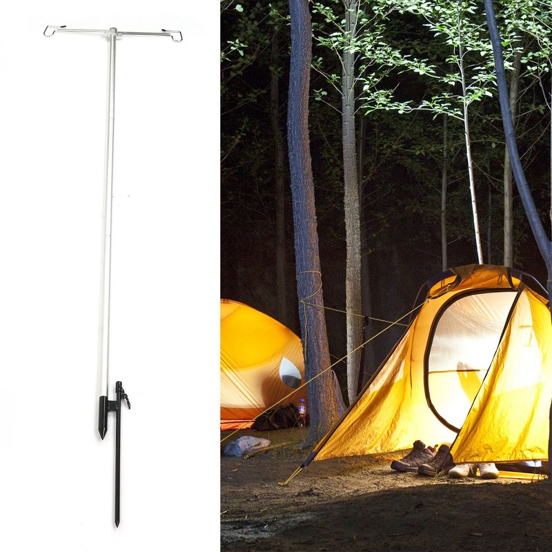 Camping Lamp Pole Retractable Double Light Hooks Retro Style Metal