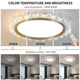 Oliterlux Crystal Flush Mount Ceiling Light, Dimmable LED Modern Close to Ceiling Light for Bedroom Kitchen Bathroom Closet Foyer, Round Dia 19.7 Inch (Gold, 19.7in/50cm)