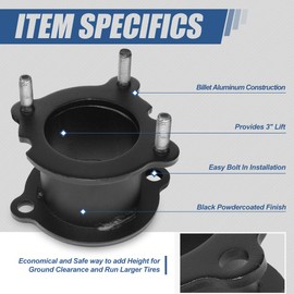 Auto Dynasty Pair of 3 Inches Raise Front Upper Strut Mount Lift Spacers Kit Chevy Trailblazer GMC Envoy 2/4WD 2002-2009, Carbon Steel, Black Powdercoated