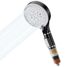 WinGluge Shower Head, Hand Shower with 5 Jet Types, Shower Head, Rain Shower, Water-Saving and Pressure-Increasing, Shower Head with Anti-Limescale Function, Easy to Clean, Matte Black