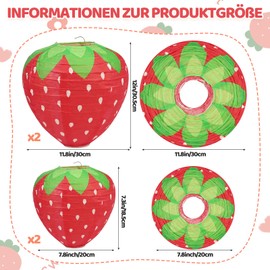 Strawberry Paper Lanterns, Chandelier in Strawberry Shape, Decorative Paper Lanterns in Fruit Shape, Suitable for Birthdays, Wedding Parties, Garden Decorations, Nursery Classroom (4 Pieces)