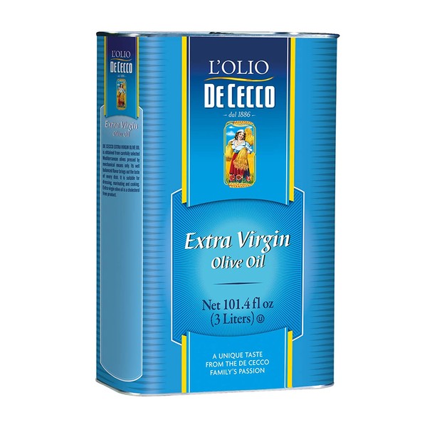 De Cecco Extra Virgin Olive Oil, 101.4 Ounce Can, Blue label Mediterranean Blend - Ideal for dressings, dips, cooking and frying