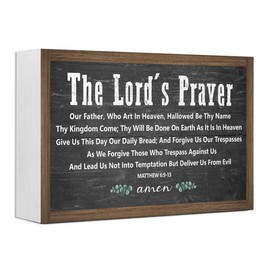 The Lord's Prayer Our Father Bible Verse Wooden Box Sign Desk Decor,Rustic Scripture Wood Block Plaque Sign for Christian Farmhouse Home Office Shelf Tabletop Wall Decor