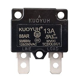 KQEC KUOYUH 88AR Series Thermal Overload Circuit Breaker Protection, 125/250VAC 32DC Quick Connect Terminals, Push Button Reset 13A, (1pcs)