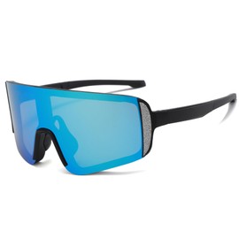 Long Keeper Sports Sunglasses for Women Men Youth Running Riding Cycling Glasses Windproof Motorcycle Bicycle Driving Sun Glasses UV400 Sports Shades (Black Frame Blue Mirrored Lens)