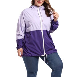 Women's Plus Size Rain Jacket Lightweight Hooded Rain Coat Windbreaker Purple 6X-Large